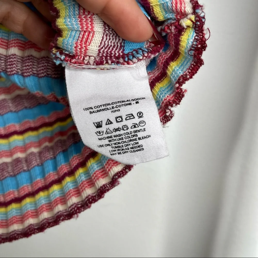 Free People Retro Mirror Blue Striped Mock Neck Ribbed Long Sleeve Crop Top Sz S - Picture 15 of 16